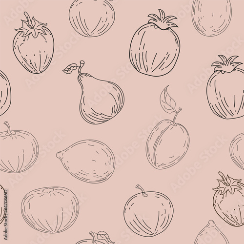 Seamless pattern summer fruits. Hand drawing sketch fruits