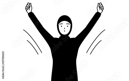 ラジオ体操をするイスラムの女性