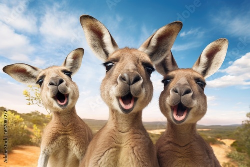 Three kangaroos take selfies © Julia Jones