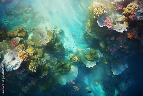 Fototapeta Naklejka Na Ścianę i Meble -  aerial view of beautiful underwater coral reef with fish