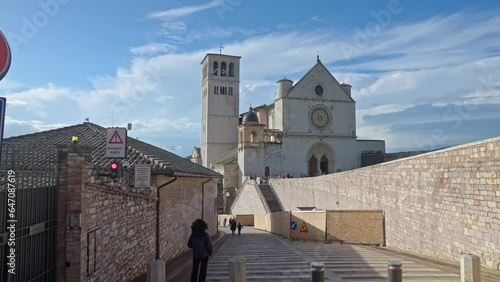 Pilgrimage On The Square Of The Basilica Of Saint Francis Of Assisi In Italy. Tilt-up photo
