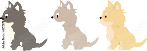 手書き風のシンプルなかわいいチワワのイラスト　おすわり　主線なし