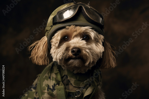 cute dog wearing army uniform © Salawati
