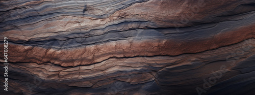 detailed close-up of a rugged rock formation, stone texture, rock formation, natural cliff pattern, rough wallpaper, brown and gray, panorama, AI  photo