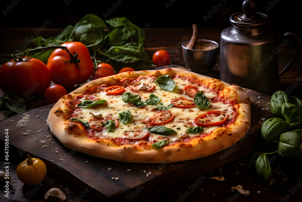 studio shot of margarita pizza