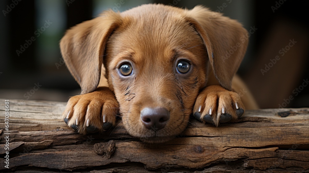 Brown domestic puppy with sad mood