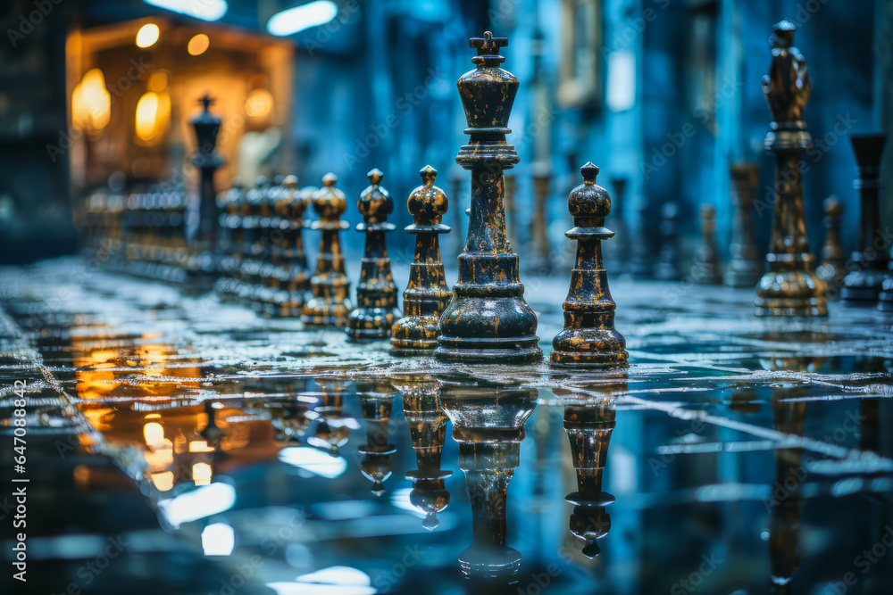 Kings and pawns, state regulation, dictatorship, mirrored chess pieces symbolize obedience, lack of justice, game plan, chess move, generative ai Kings and pawns, state regulation, dictatorship, mirrored chess pieces symbolize obedience, lack of justice, game plan, chess move, generative ai