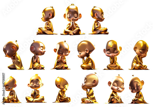emoji emoticon set of little  gold monk character multiple poses and expression