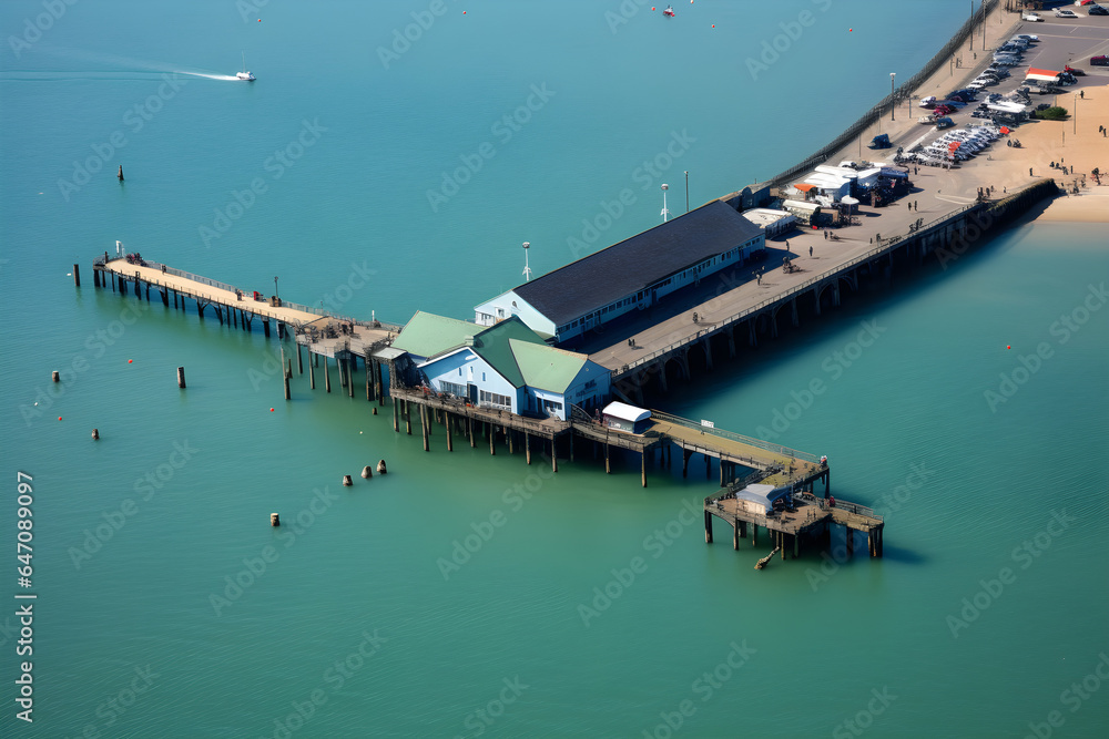 aerial view of seaside pier