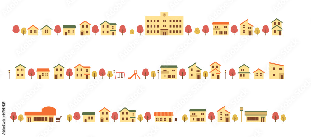 Obraz premium 秋の街並みのイラストセット