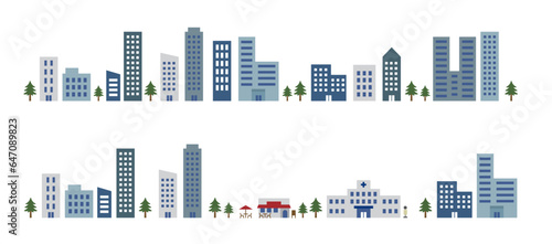 冬のビル街のイラストセット