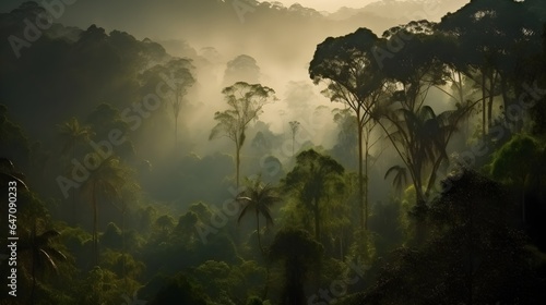 Beautiful Photography of Borneo Forest in a clear morning. Created with Generative AI Technology photo