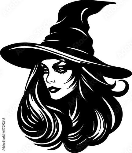 Spooky Halloween witch woman face with a hat witchcraft vector magical illustration