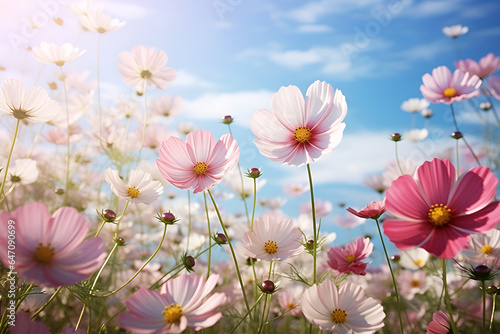 pink cosmos flowers in spring