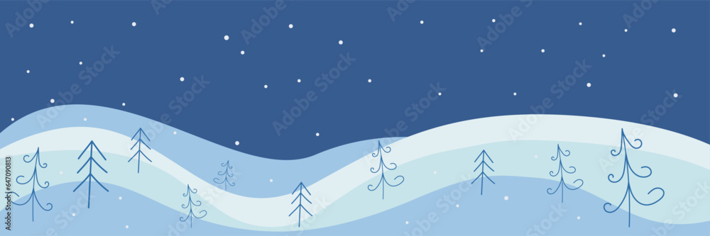 Fototapeta premium Winter season landscape with Christmas trees. Winter vector banner