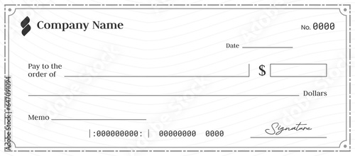 Money check blank template. Vector blank check layout. Vector blank money check