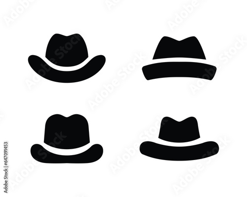 Hat flat vector icon set. Simple illustration element, British Gentleman Classic Invisible Top Spy Cowboy hat isolated on a white can be used in logo
