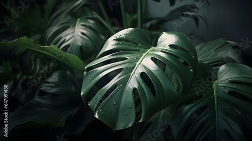 Close up shot of beautiful monstera leaves. Created with Generative AI Technology