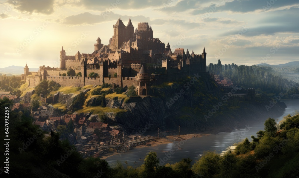 The medieval gothic city stood proudly with a majestic castle perched atop the hill, creating a breathtaking sight.