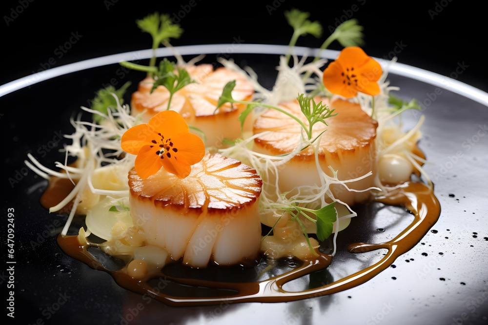 Scallops delicious meal in michelin star restaurant Scallops delicious meal in michelin star restaurant