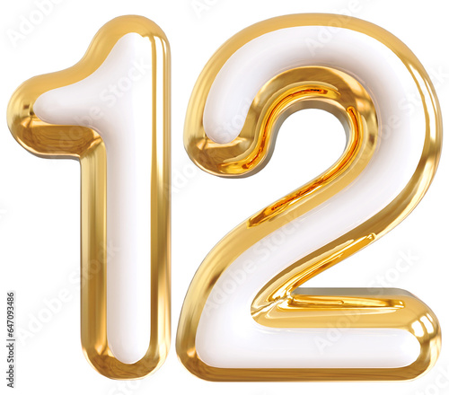 3d number 12 - gold number