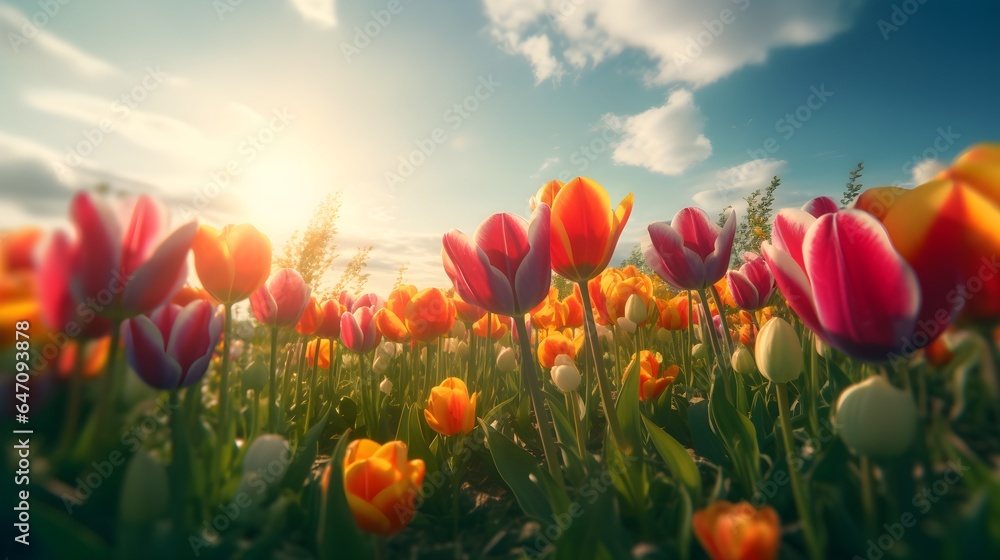 Fototapeta premium Colorful tulips flower. Created with Generative AI Technology