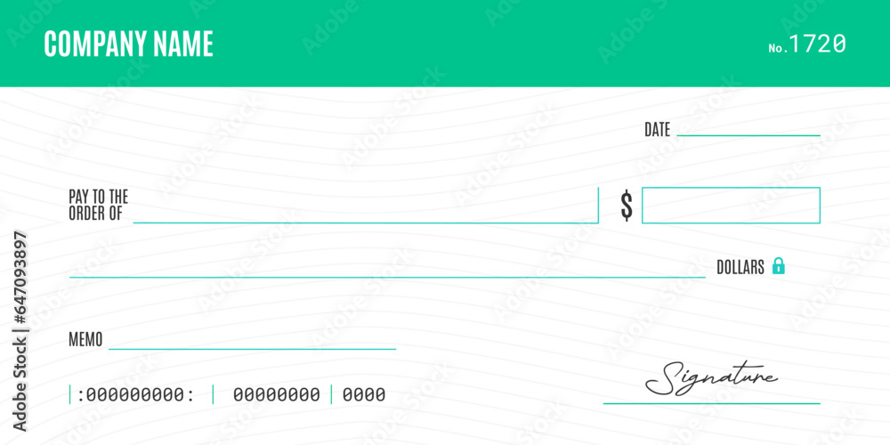 Blank bank cheque template for company. vector blank check. Flat design