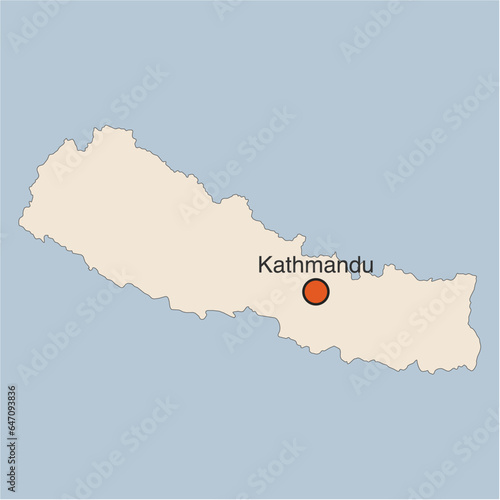 Map of Nepal and its capital city of Kathmandu on beige
