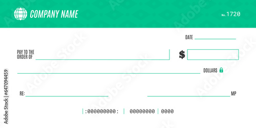 Professional blank check template. Currency payment coupon. Blank check for company