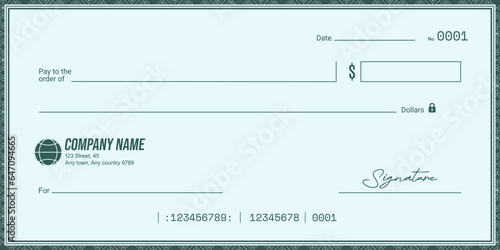 Blank template of the bank check. Currency payment coupon. Vector blank check