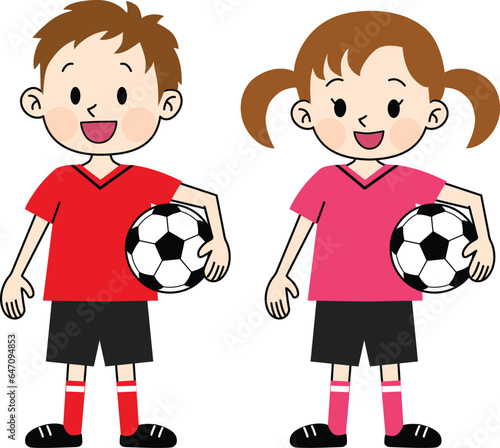 Children with soccer ball wearing red and pink jersey