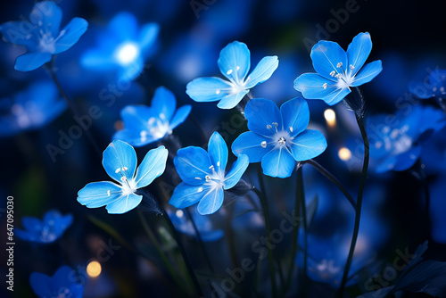 Luminous Blues: Nighttime Glow of Blue Flowers © alphazero