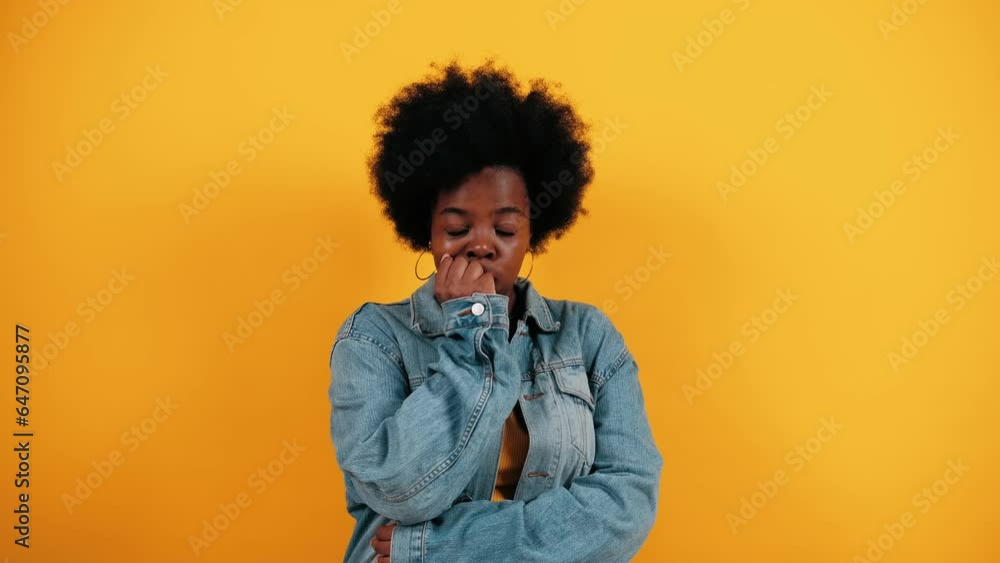 Emotional woman grabbing head showing she does not know what to do in difficult situation. African American woman scared and confused of what is going on around. OMG how to stop it facial expression Emotional woman grabbing head showing she does not know what to do in difficult situation. African American woman scared and confused of what is going on around. OMG how to stop it facial expression