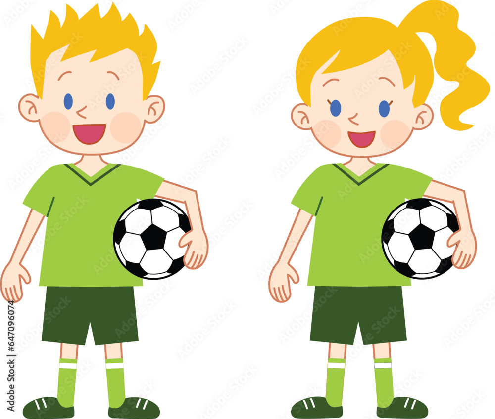 Children with soccer ball wearing light green jersey Children with soccer ball wearing light green jersey