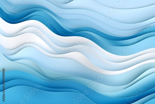 Paper art abstract waves blue background.