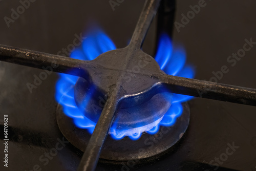 Gas cooker with burning flames of propane photo