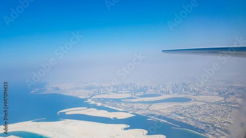 Dubai from Above, United Arab Emirates - Takeoff from Dubai International Airport and flight route to North