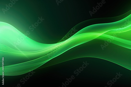 Dark abstract neon background, bright green waves