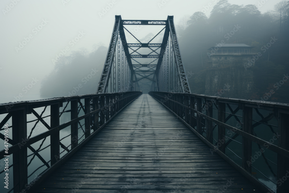 Fototapeta premium Minimalist bridge spanning a calm river, Generative AI