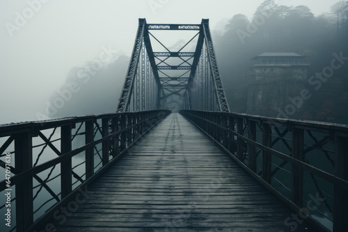 Minimalist bridge spanning a calm river, Generative AI