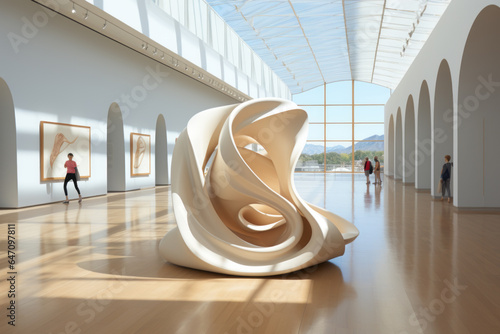 Minimalist sculpture in a modern art gallery, Generative AI