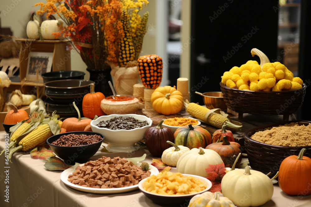 multicultural Thanksgiving celebration with diverse traditions and cuisines. AI Generated