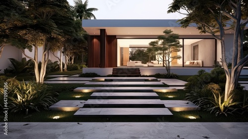 Contemporary Elegance: A Modern Minimalist Garden and Pathway Retreat. Generative AI 10