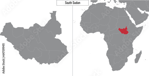 map of South Sudan and location on Africa map