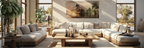 Elegant, contemporary home interior with cozy living room and stylish furnishings.Scandinavian living stile.  © branislavp