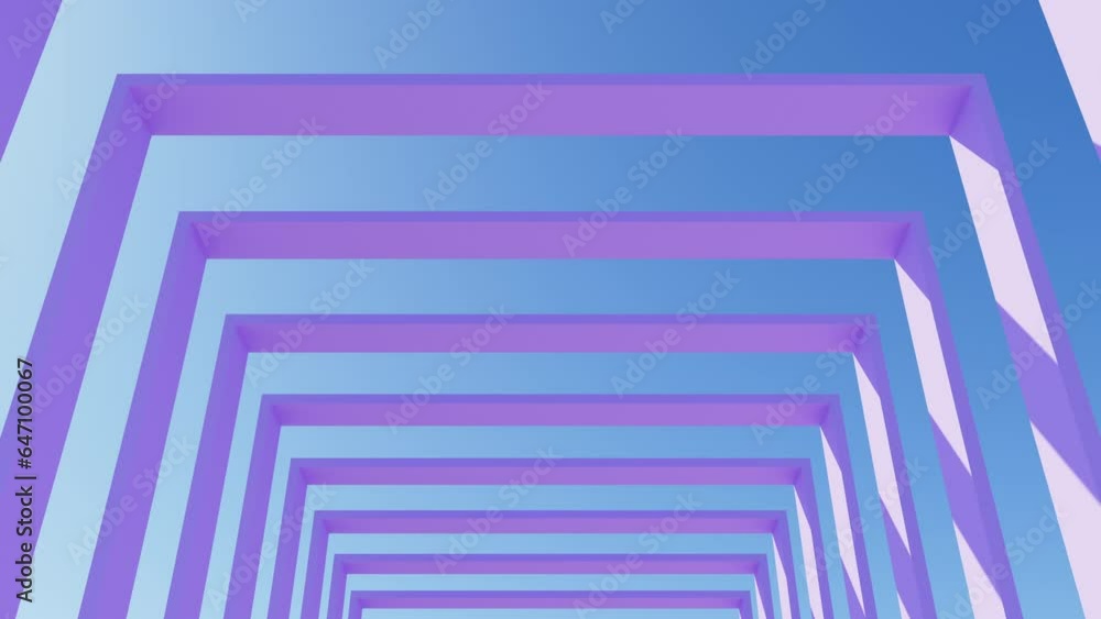 3D render of slow moving camera through pink square constructions in day light with sun shadows on blue sky, 4K seamless loop abstract architectural template 3D render of slow moving camera through pink square constructions in day light with sun shadows on blue sky, 4K seamless loop abstract architectural template