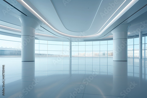 Abstract Architecture modern design. White contemporary and minimalist architecture building with empty interior  empty floor area.