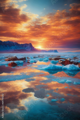 Beautiful Sunset in the Colorful Artic Landscape