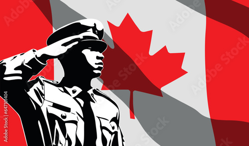 Silhouette of soldier with Canada flag on background