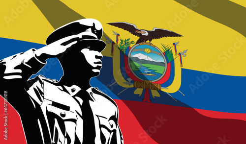 Silhouette of soldier with Ecuador flag on background
